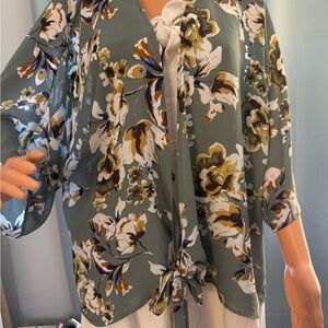 West Kei Green Tie Front Relaxed Blouse
